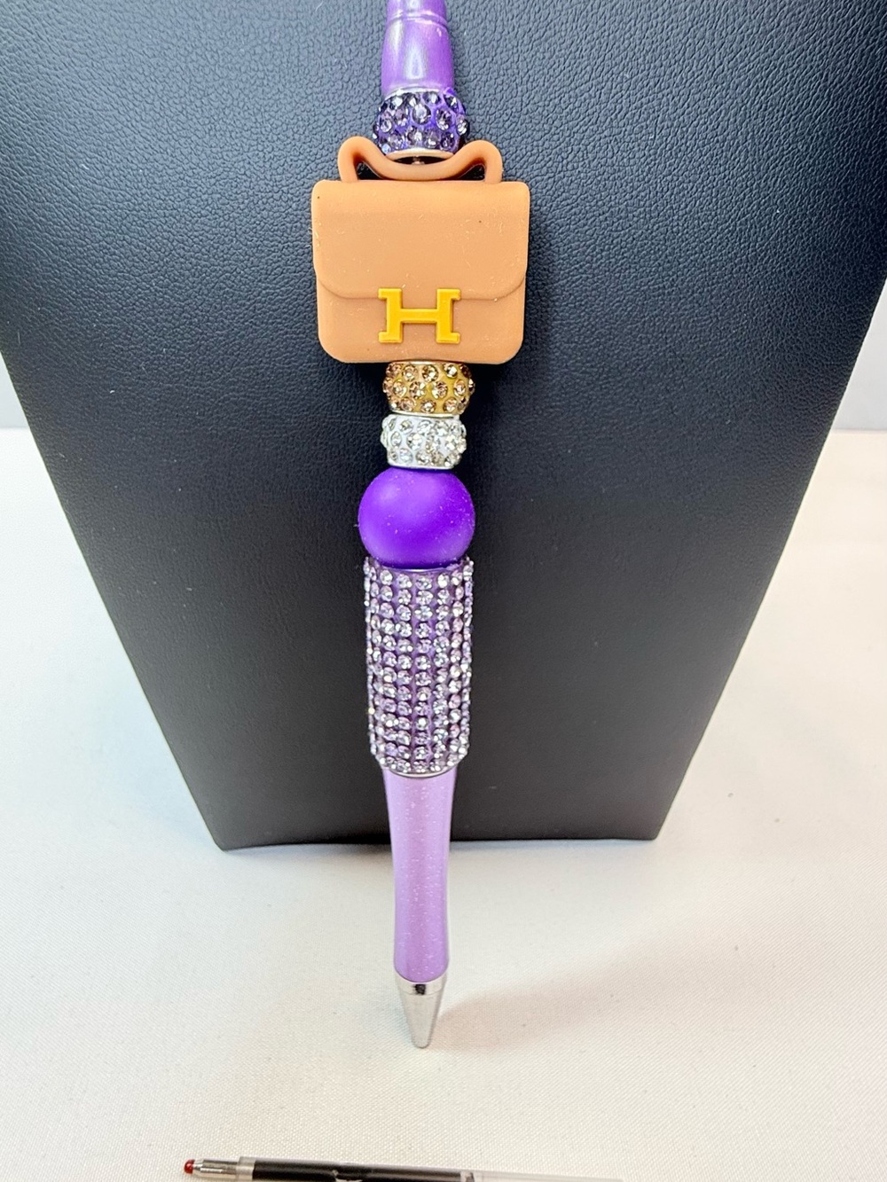 Purple & Tan Decorative Luxury Fashion Beaded Pen w/Rhinestone Accents & Refill
